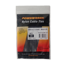 Load image into Gallery viewer, POWERFORCE 100x Cable Ties Black UV 102mm x 2.5mm Weather Resistant Nylon Antenna Mounts & Brackets POWERFORCE