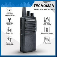 Load image into Gallery viewer, Pair (2x) TECHOMAN TM-9C 2 WATT UHF PRS CB Walkie Talkies - 16 Channels - Premium UHF PRS Hand Helds TECHOMAN