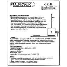 Load image into Gallery viewer, MOONRAKER GF-151 Dual Band 2m / 70cm Glass Mounted Mobile Antenna Antenna Mobile MOONRAKER