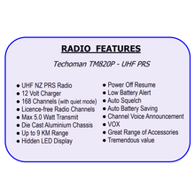 Load image into Gallery viewer, 2x (Pair) TECHOMAN TM820P UHF PRS 5 Watt 168 Channel Walkie Talkies Blue/Orange UHF PRS Hand Helds TECHOMAN   
