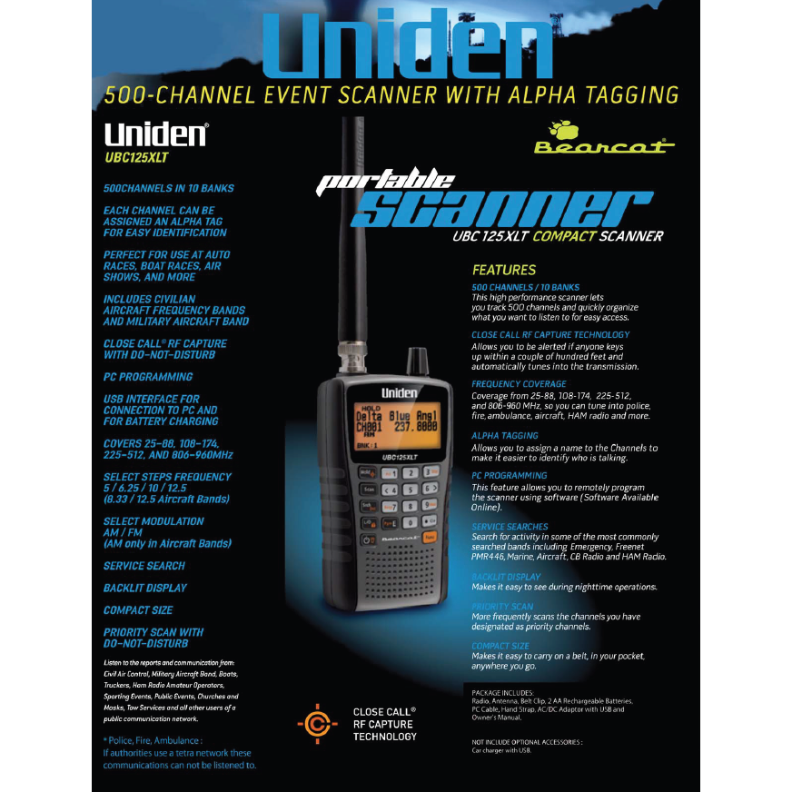 UNIDEN UBC-125XLTC 25-960 MHZ Handheld Scanner