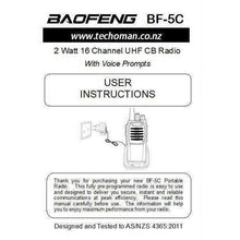 Load image into Gallery viewer, 3x Baofeng BF-5C 2 WATT UHF PRS CB Walkie Talkies - 16 Channels UHF PRS Hand Helds BAOFENG