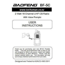 Load image into Gallery viewer, Pair (2x) Baofeng BF-5C 2 WATT UHF PRS CB Walkie Talkies - 16 Channels UHF PRS Hand Helds BAOFENG