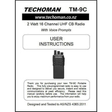 Load image into Gallery viewer, 10x TECHOMAN TM-9C 2 WATT UHF PRS CB Walkie Talkies - 16 Channels - Standard UHF PRS Hand Helds TECHOMAN