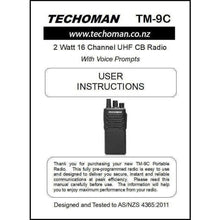 Load image into Gallery viewer, Pair (2x) TECHOMAN TM-9C 2 WATT UHF PRS CB Walkie Talkies - 16 Channels - Premium UHF PRS Hand Helds TECHOMAN