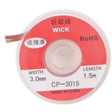 Load image into Gallery viewer, TECHOMAN 1.5M 3mm Desoldering Braid Solder Soldering Wick Wire Remover Cable Fluxed Spool Soldering Assist Tools TECHOMAN