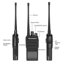Load image into Gallery viewer, 2x (Pair) TECHOMAN TM-9C 2 WATT UHF PRS CB Walkie Talkies - 16 Channels UHF PRS Hand Helds TECHOMAN