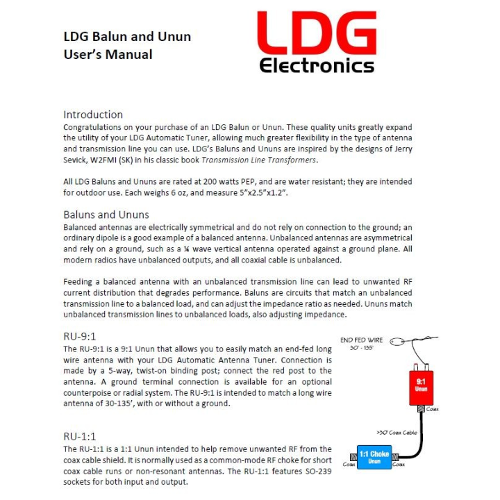Ldg Code LDG RU-1:1 Antenna / Aerial Current UnUn HF Common-mode Coaxial Feedli