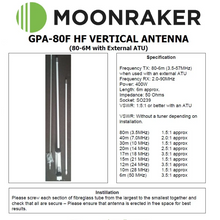 Load image into Gallery viewer, MOONRAKER GPA-80F Fibreglass HF 3.5 - 57 MHz (80 Meters - 6 Meters) Antenna Base Station MOONRAKER
