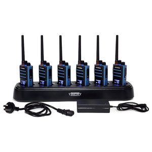 6x TECHOMAN 5 Watt High Power TM905PRO UHF PRS / Commercial Radio Walkie Talkies - Blue with 6-Way Charger UHF PRS Hand Helds TECHOMAN