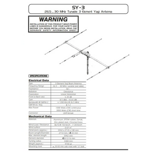 SIRIO SY-3 3 Element Directional 26.5 to 30 MHz Tunable Horizontal Yagi 10.65 dBi Gain Scanner / Aerial Antenna Base Station SIRIO