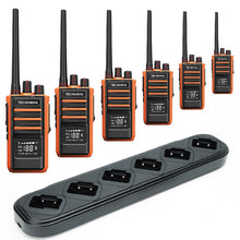 Load image into Gallery viewer, 6x TECHOMAN 5 Watt High Power TM905PRO UHF PRS / Commercial Radio Walkie Talkies - Orange with 6-Way Charger
