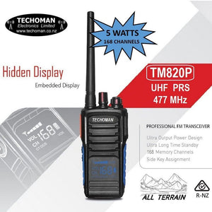 3x TECHOMAN TM820P UHF PRS 5 Watt 168 Channel Walkie Talkies Blue/Orange UHF PRS Hand Helds TECHOMAN   