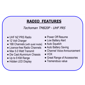 2x (Pair) TECHOMAN TM820P UHF PRS 5 Watt 168 Channel Walkie Talkies Blue/Orange UHF PRS Hand Helds TECHOMAN   