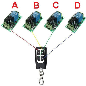 TECHOMAN  4x 12V 433Mhz Wireless Remote Receiver Switches with 1 Transmitter Remote Controls TECHOMAN   