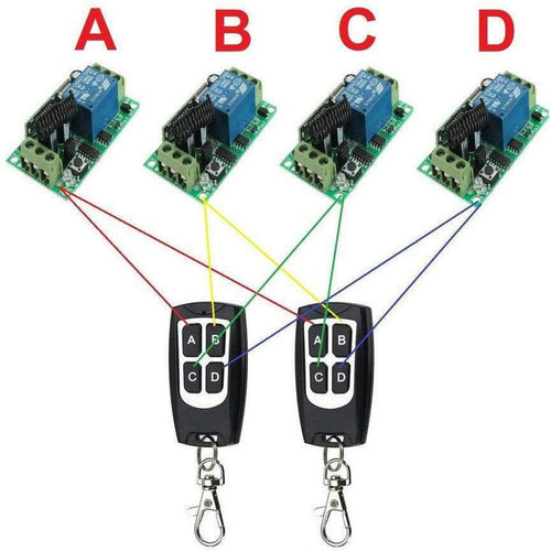 TECHOMAN  4x 12V 433Mhz Wireless Remote Receiver Switches with 2 Transmitters Remote Controls TECHOMAN   