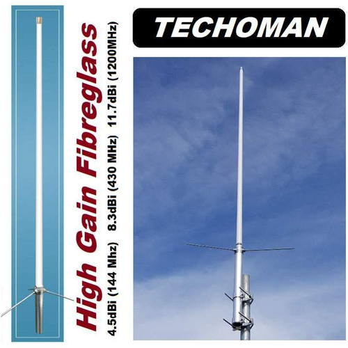 TECHOMAN VHF / UHF Base Station Fibreglass Antenna - 144 MHz, 430 MHz and 1200MHz Bands Antenna TECHOMAN   