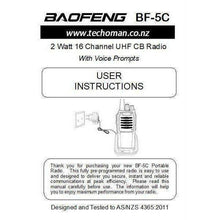 Load image into Gallery viewer, Baofeng BF-5C 2 WATT UHF PRS CB Walkie Talkie RADIO BODY ONLY - 16 Channels UHF PRS Hand Helds BAOFENG   
