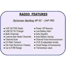 Load image into Gallery viewer, 3x Baofeng BF-5C 2 WATT UHF PRS CB Walkie Talkies - 16 Channels UHF PRS Hand Helds BAOFENG   
