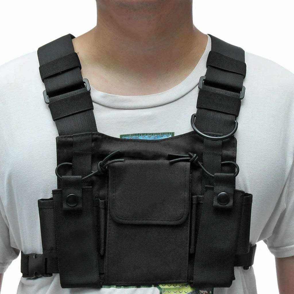 TECHOMAN Chest Pack 3 Pocket Nylon for Walkie Talkies  TECHOMAN   