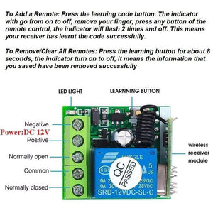 TECHOMAN 12V 1 Channel 433Mhz Wireless Remote Control Switch with 1 Transmitter Remote Controls TECHOMAN   