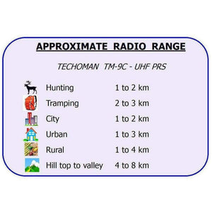 10x TECHOMAN TM-9C 2 WATT UHF PRS CB Walkie Talkies - 16 Channels - Standard UHF PRS Hand Helds TECHOMAN   