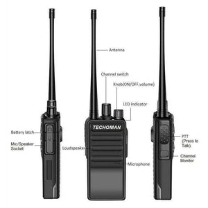 3x TECHOMAN TM-9C 2 WATT UHF PRS CB Walkie Talkies - 16 Channels UHF PRS Hand Helds TECHOMAN   