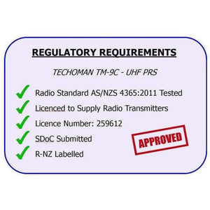 TECHOMAN TM-9C 2 WATT UHF PRS CB Walkie Talkie - 16 Channels UHF PRS Hand Helds TECHOMAN   