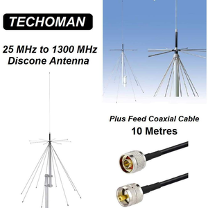 TECHOMAN 25 MHz to 1300 MHz Discone Versatile Ultra-Wide Band Antenna & 10M Coax Antenna Base Station TECHOMAN   