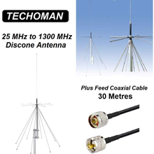 Load image into Gallery viewer, TECHOMAN 25 MHz to 1300 MHz Discone Versatile Ultra-Wide Band Antenna &amp; 30M Coax Antenna Base Station TECHOMAN   
