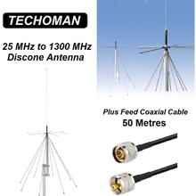 Load image into Gallery viewer, TECHOMAN 25 MHz to 1300 MHz Discone Versatile Ultra-Wide Band Antenna &amp; 50M Coax Antenna Base Station TECHOMAN   
