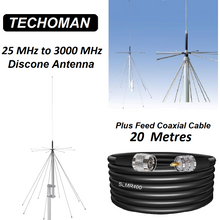 Load image into Gallery viewer, TECHOMAN 25 MHz to 3000 MHz Super Discone Ultra-Wide Band  Outdoor Antenna / Aerial  &amp; 20M Coax Antenna Base Station TECHOMAN   
