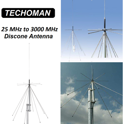 TECHOMAN 25 MHz to 3000 MHz Super Discone Ultra-Wide Band Antenna Antenna Base Station TECHOMAN   