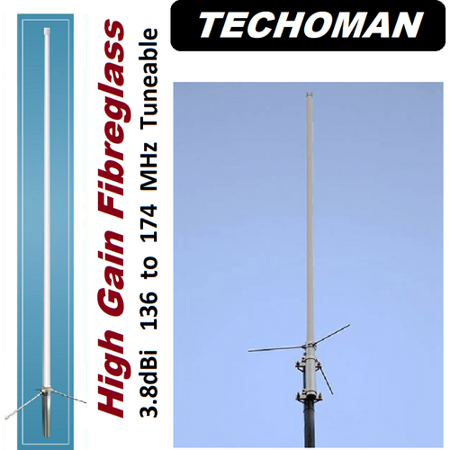 TECHOMAN VHF Base Station Tuneable 136 TO 174 MHz High Gain 3.8dBi Fibreglass Antenna  TECHOMAN   