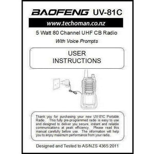 Baofeng UV-81C 5 WATT (HIGH POWER) UHF CB Walkie Talkie - 80 Channels Extra Mic UHF PRS Hand Helds BAOFENG   