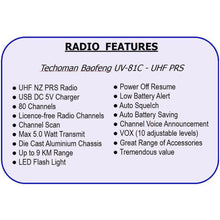 Load image into Gallery viewer, 12x Baofeng UV-81C 5 WATT PRS Walkie Talkies -  80 Channels &amp; 2x 6-way Chargers UHF PRS Hand Helds BAOFENG   
